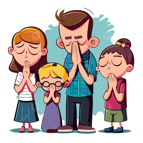 Family Praying Vector, Sticker Clipart Cartoon Family Praying, Sticker ...