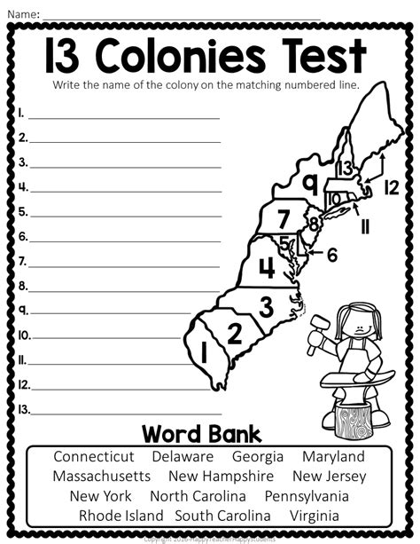 13 Colonies Map Quiz, 13 Colonies Map Worksheet, Blank 13 Colonies Map ...