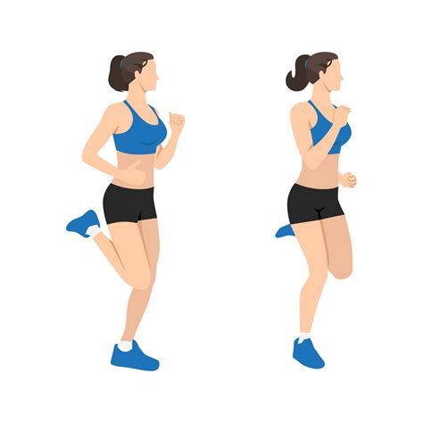 High knees. Front knee lifts. Run. and Jog on the spot exercise. Flat vector illustration ...