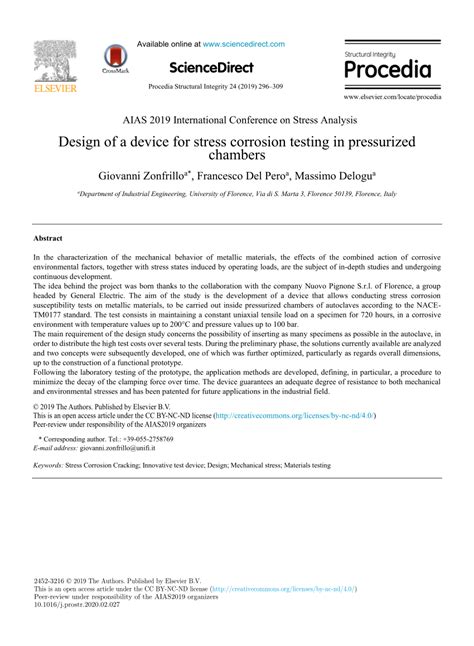 (PDF) Design of a device for stress corrosion testing in pressurized chambers