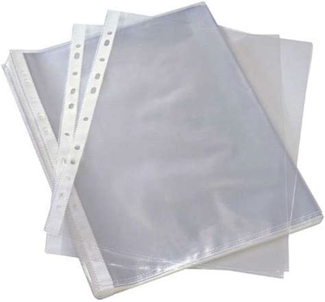 Best Quality 100 Pcs A4 Clear Plastic Punched Punch Pockets 30 Micron for Folders Filing Wallets ...