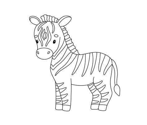 Cute zebra in line style. Drawing african baby wild animal isolated on ...