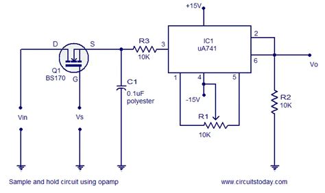 Sample and hold circuit based on 741 opamp