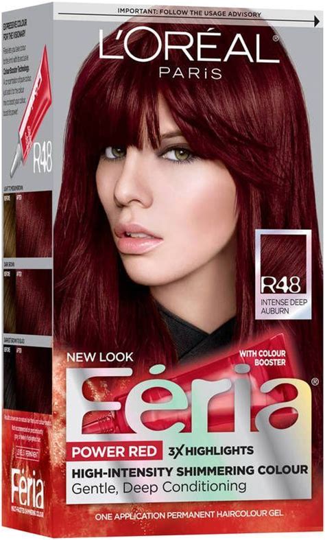 LOreal Paris Feria Permanent Hair Color Intense Deep Auburn/Red Velvet (R48) | Boxed hair color ...