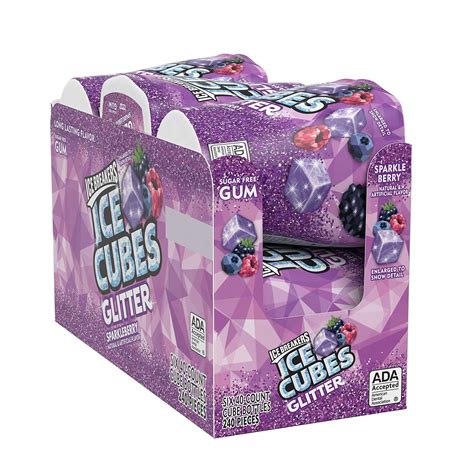 Buy ICE BREAKERS ICE CUBES Glitter Sparkleberry Sugar Free Chewing Gum, Made with Xylitol, 3.24 ...