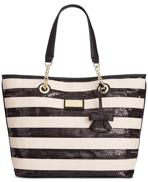 Betsey johnson Macy's Exclusive Stripe Sequin Tote in Black (Black ...