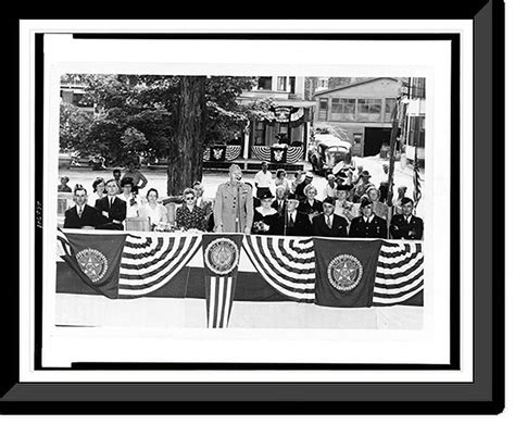 Historic Framed Print, [Merritt Edson, half-length portrait, standing at microphone, on outdoor ...