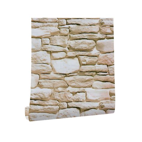 3D Effect Stones Wallpaper Farmhouse Smooth Wall Decor in Light Brown, Self Sticking - Light ...