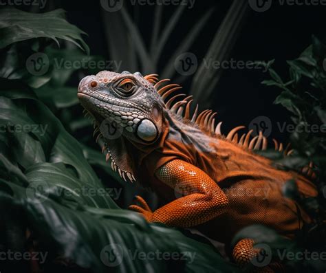 Detailed portrait of orange iguana, generative ai 22896309 Stock Photo at Vecteezy