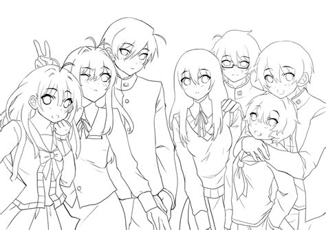 Anime Best Friends Group Drawings Sketch Coloring Page