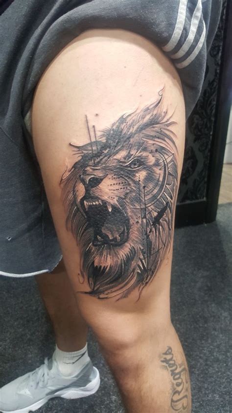 Lion abstract tattoo on thigh done at Vivid ink Mosley Birmingham #lion ...