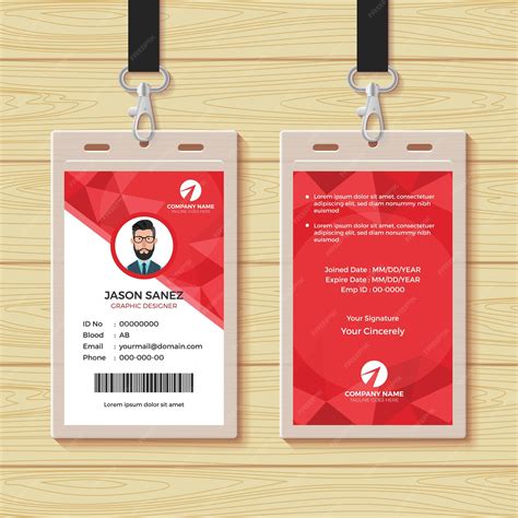 Plantilla de diseño de tarjeta de identificación de empleado geométrico rojo | Vector Premium