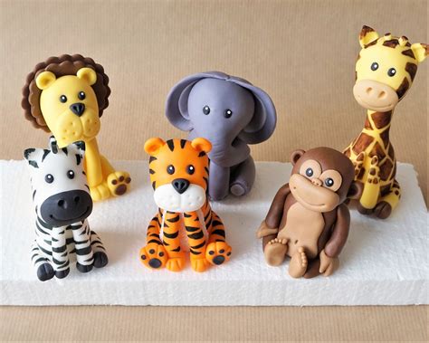 Safari cake toppers, fondant safari animal cake, giraffe topper, elephant topper, zebra topper ...