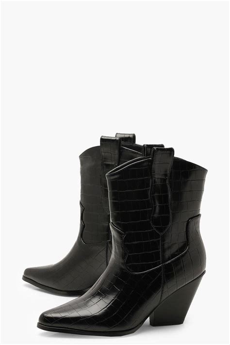 Croc Pointed Cowboy Boots | Boots, Black boots, Biker boot