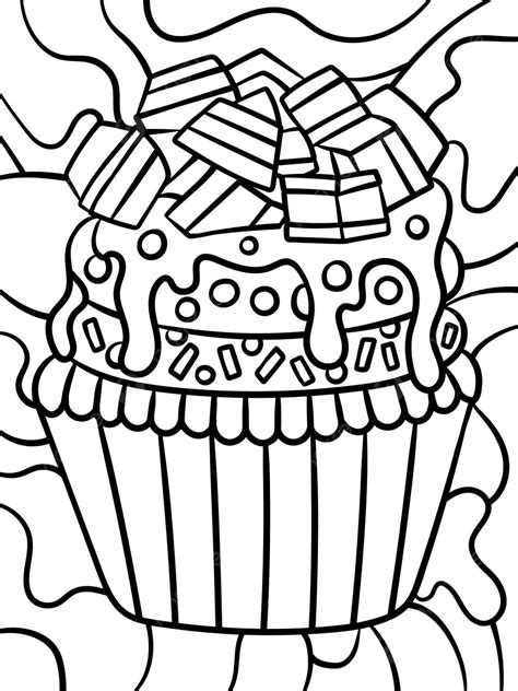 Sweet Muffin With Toppings Food Coloring Page Dessert Drawing Pastry ...