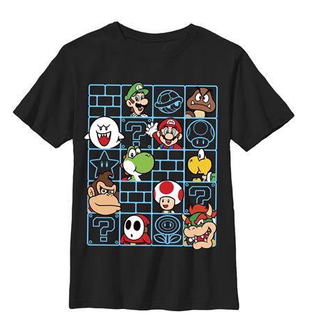 Nintendo - Boy's Nintendo Mario Characters Wall T-Shirt Black - Walmart ...