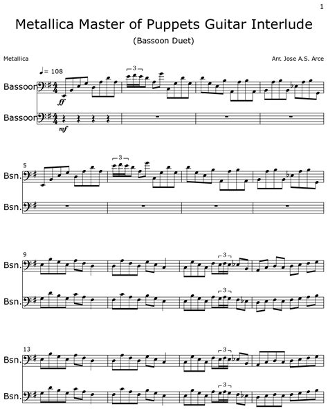 Metallica Master of Puppets Guitar Interlude - Sheet music for Bassoon