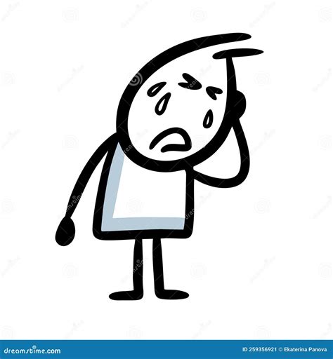 Very Sad Cartoon Stickman Crying with Tears. Stock Vector ...