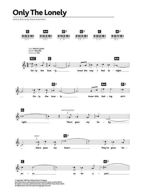 Only The Lonely by Roy Orbison Sheet Music for Piano Chords/Lyrics at Sheet Music Direct