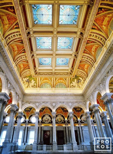 Library of Congress Great Hall Interior with Stained Glass Ceiling - Fine Art Photo by Andrew Prokos