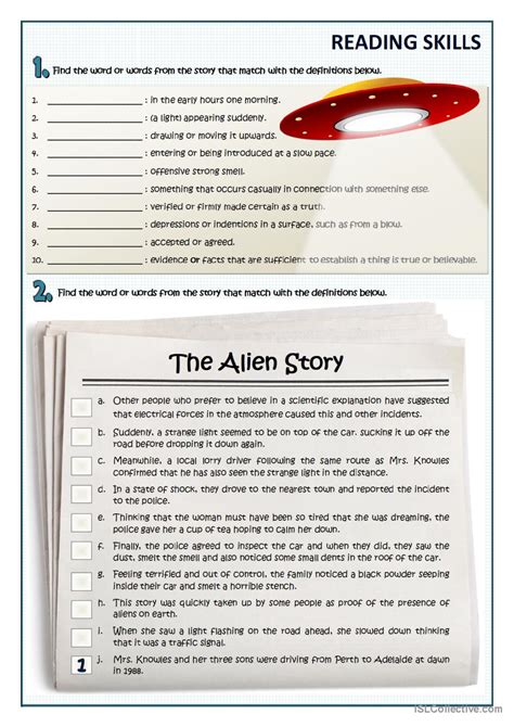 READING - THE ALIEN STORY reading fo…: English ESL worksheets pdf & doc