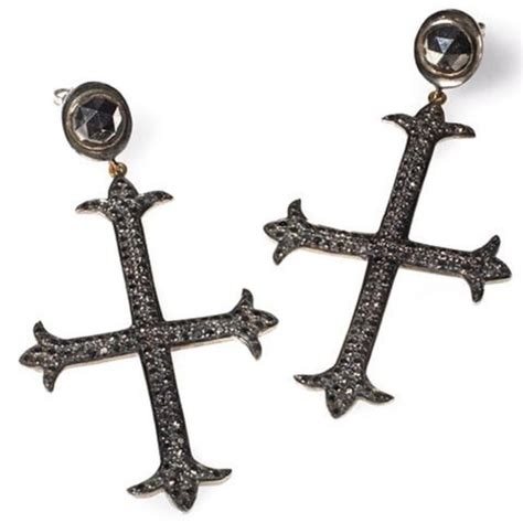 Edgy Black Diamond Cross Earrings | Unique Statement Earrings - Catherine Angiel