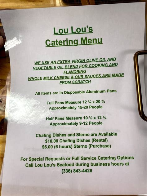 Menu at Lou Lou's Seafood restaurant, Lexington