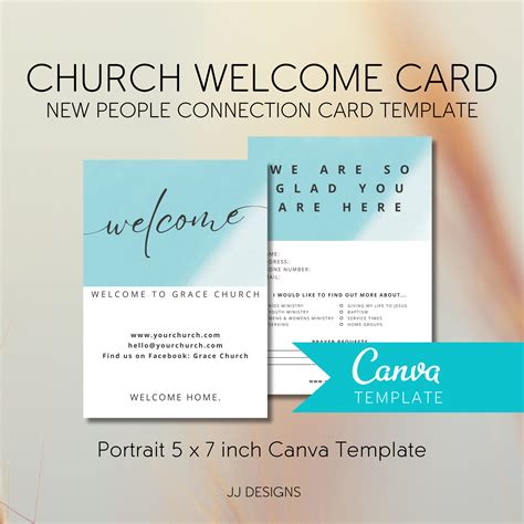 Church Welcome Card, New People Connection Card, Canva Template, Customisable Printable Postcard ...