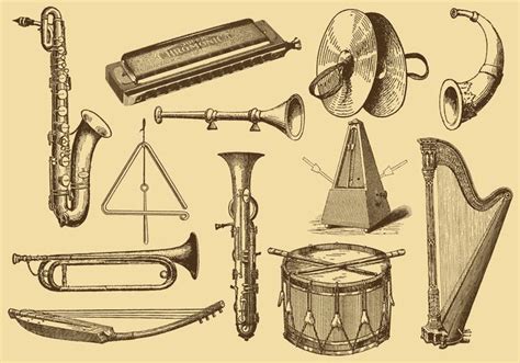 Old Style Drawing Musical Instruments - Download Free Vector Art, Stock ...