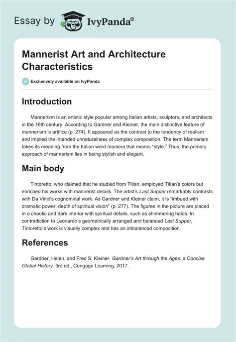 Mannerist Art and Architecture Characteristics - 162 Words | Assessment ...