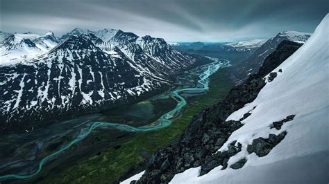 Sweden Valley River Between Snow Covered Mountain HD Nature Wallpapers ...