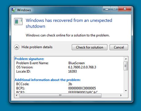 Windows 7: blue screen of death