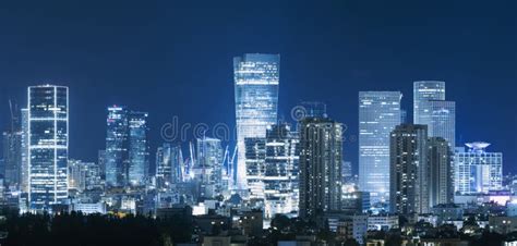 Tel Aviv Skyline at Night, Israel Stock Photo - Image of east, panorama ...