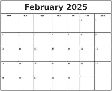 February 2025 Print Free Calendar