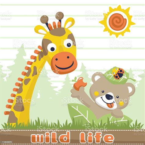 Funny Animals Cartoon Vector At Summer On Striped Background Stock Illustration - Download Image ...