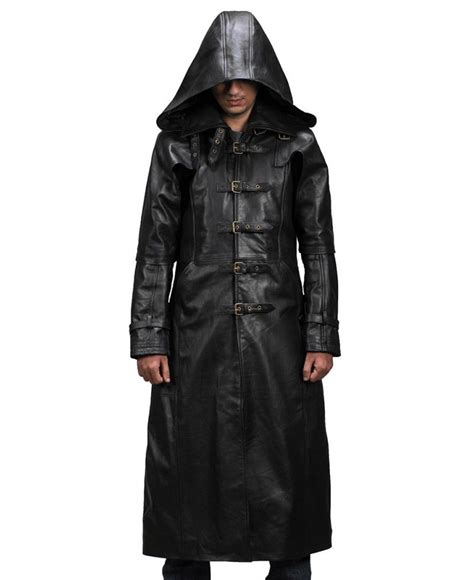 Huntsman Black Hooded Leather Trench Coat Leather Hoodie, Mens Leather Coats, Fall Leather, Long ...