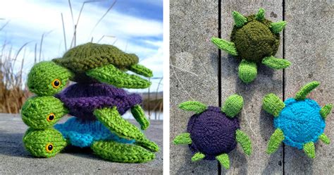 Stacked Knitted Sea Turtles [FREE Knitting Pattern]