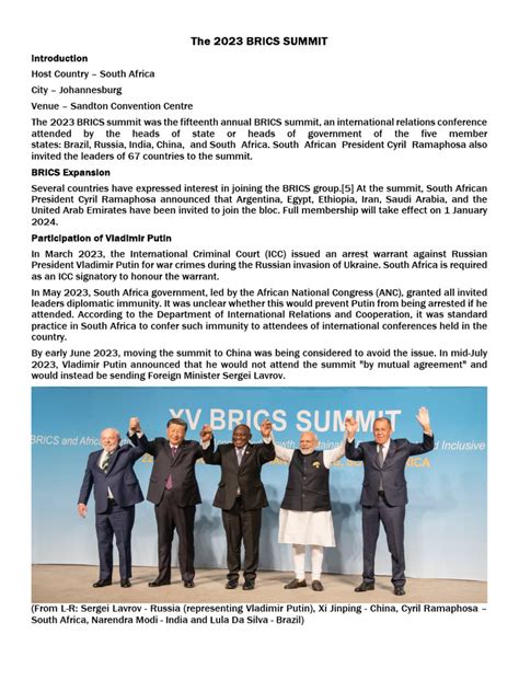 The 2023 BRICS SUMMIT | PDF