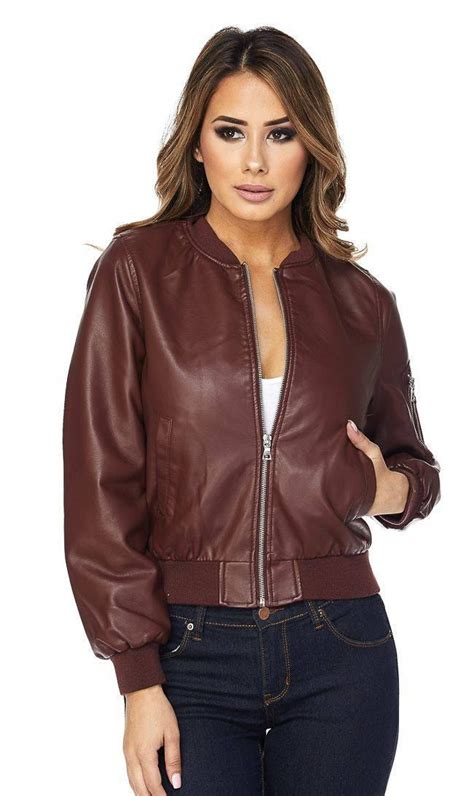 Burgundy Faux Leather Bomber Jacket – SohoGirl.com