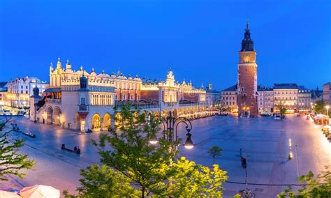 Main Market Square, Krakow, Poland Stock Photo - Image of evening ...