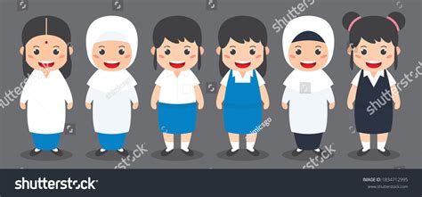 Set Cute Cartoon Girls Wear Malaysia Stock Vector (Royalty Free) 1834712995 | Shutterstock