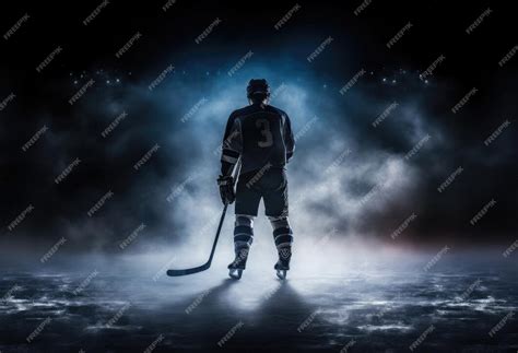 Premium Photo | A silhouette of a ice hockey player standing in an ...