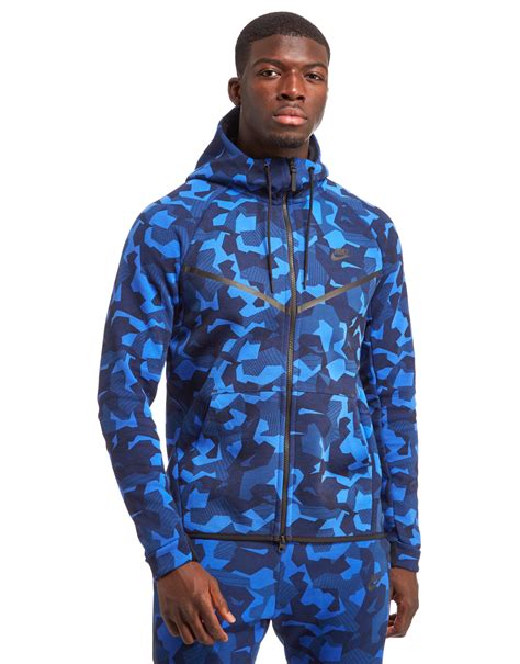 Blå Nike Tech Camo Fleece Windrunner Hoody - JD Sports Danmark