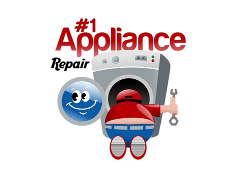 The Number 1 appliance repair company. Little cartoon man with his head in the machine. Cartoon ...