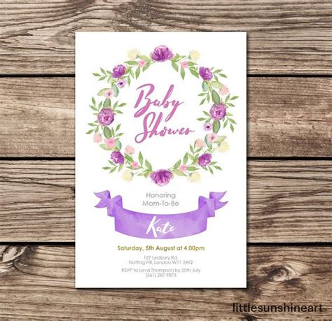 Baby shower invitation purple invitation Floral baby shower | Purple invitations, Beautiful ...