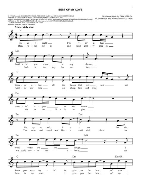 Best Of My Love by The Eagles Sheet Music for Easy Lead Sheet / Fake ...