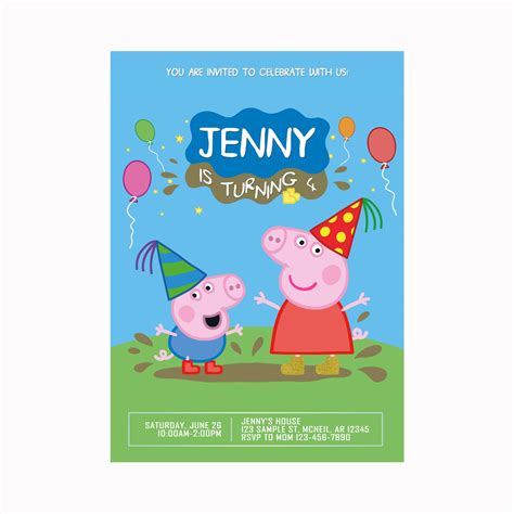 Peppa Pig Birthday Invitation Peppa Pig Invitation Peppa Etsy Images