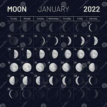 January Moon Phases Calendar on Dark Night Sky Stock Vector ...