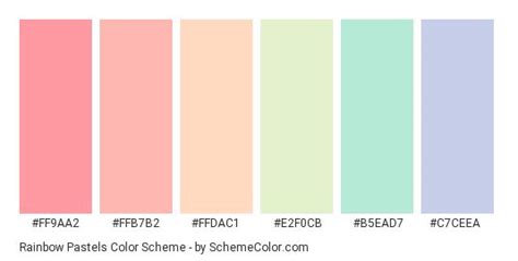 Download Rainbow Pastels color scheme consisting of #FF9AA2, #FFB7B2, #FFDAC1, #E2F0… | Paletas ...