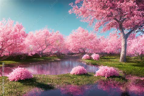 beautiful cherry blossom, sakura tree background, japanese spring wallpaper, 3d render, 3d ...